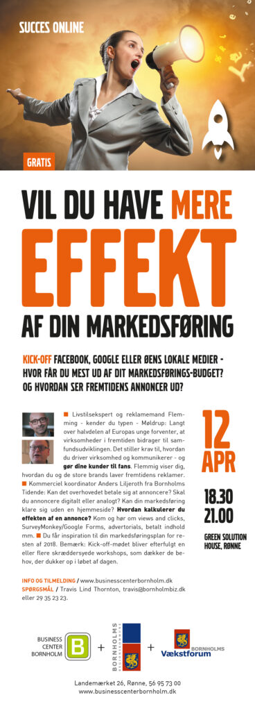 Kvinde med megafon. Fra annonce.