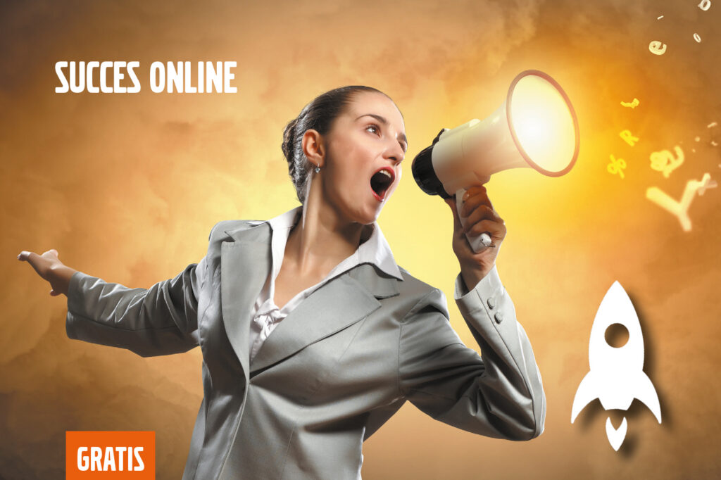 Kvinde med magafon. Portfolio om effektiv annoncering.